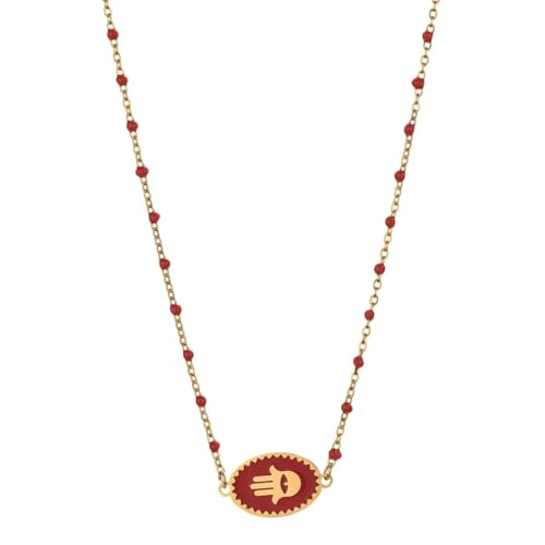 Halskette Ketten Schmuck Herren Frauen Anhänger Necklace Rote Hand-Anhänger-Halskette, Glückshand, Palme, Blaues Auge, Halskette Rot von Hmsanase