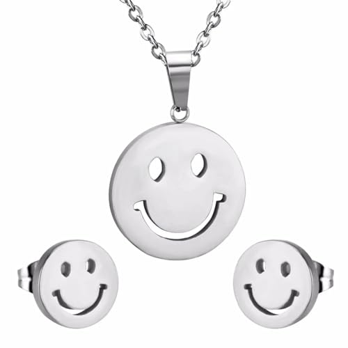 Halskette Ketten Schmuck Herren Frauen Anhänger Necklace Smile Face Anhänger Halskette Party Girl Sets Damen Accessoires Party von Hmsanase