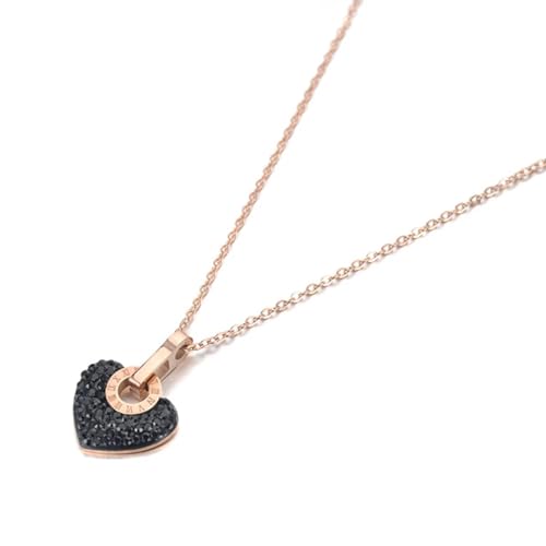 Halskette Ketten Schmuck Herren Frauen Anhänger Necklace Trendige Weiß/Schwarze Herz-Halskette, Schöne Halskette Mit Anhänger Für Damen N19112R-Schwarz von Hmsanase