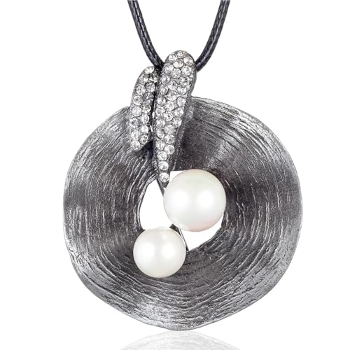 Halskette Ketten Schmuck Herren Frauen Anhänger Necklace Vintage Pflanze Lange Halskette Für Frauen Farben Perlen Anhänger Ketten Goth Große Suspension Geschenke Weiblich Weiß von Hmsanase