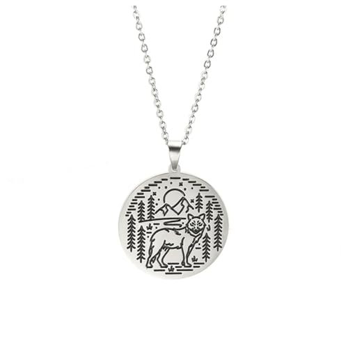 Halskette Ketten Schmuck Herren Frauen Anhänger Necklace Vintage Wolf Anhänger Halskette Landschaft Berg Ästhetische Tier Halsketten Geburtstag Splitterfarbe von Hmsanase