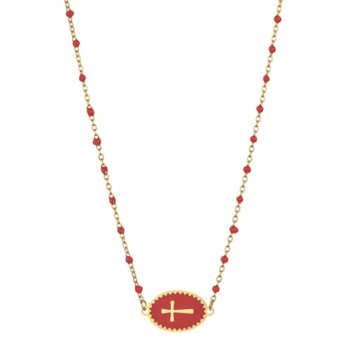 Halskette Ketten Schmuck Herren Frauen Anhänger Necklace Weiße Kreuz Anhänger Halskette Perlen Halskette Für Katholische Christen Rot von Hmsanase
