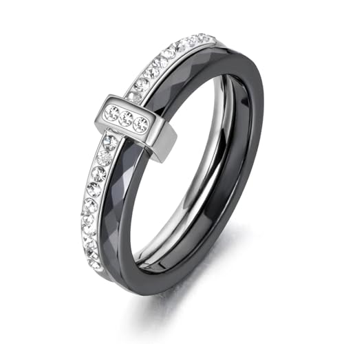 Hmsanase Ring Ringe Damen Bijouterie Herren 2 Schichten Schwarz/Weiß Kristall Eheringe Verlobung 6 R18054P-Schwarz von Hmsanase