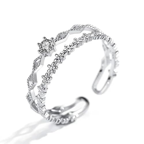 Hmsanase Ring Ringe Damen Bijouterie Herren Blumenring Mit Öffnung, Eingelegte, Verstellbare Ringe, Größenverstellbar, Silber von Hmsanase