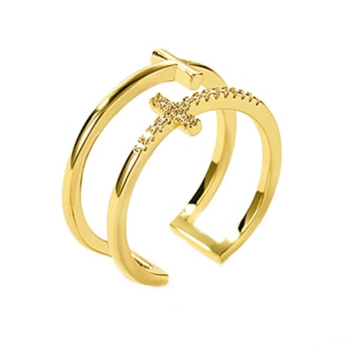 Hmsanase Ring Ringe Damen Bijouterie Herren Doppelte Kreuzringe Für Damen, Größenverstellbar, Gold von Hmsanase