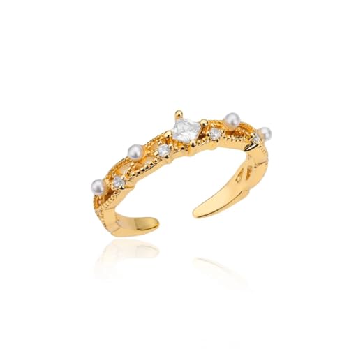 Hmsanase Ring Ringe Damen Bijouterie Herren Geometrische Imitationsperlenringe Für Frauen, Paar, Hochzeit, Offener Fingerring, Größenverstellbar, Gold von Hmsanase