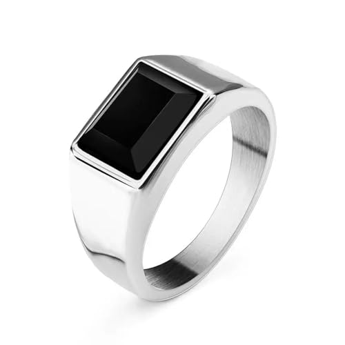 Hmsanase Ring Ringe Damen Bijouterie Herren Geometrischer Schwarzer Steinring Minimalistisch Für Männer Frauen Partygeschenk 7 Silber von Hmsanase