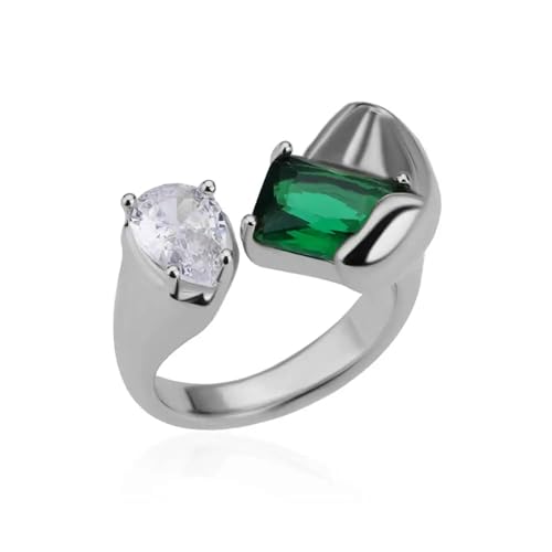 Hmsanase Ring Ringe Damen Bijouterie Herren Grüne Geometrische Offene Ringe Für Damen Ring Hochzeit Silber von Hmsanase