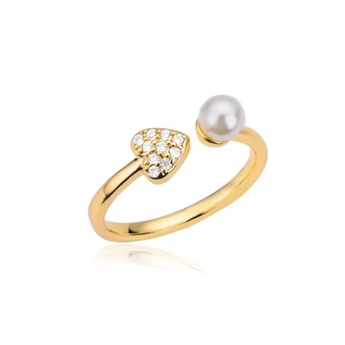 Hmsanase Ring Ringe Damen Bijouterie Herren Herzringe Für Frauen, Imitationsperle, Offener Fingerring, Hochzeitspaar, Größenverstellbar, Gold von Hmsanase