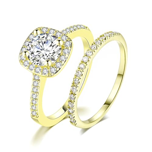 Hmsanase Ring Ringe Damen Bijouterie Herren Hochzeit-Verlobungsring-Set Für Damen, Alle Größen, Weiß, Klassisch, Modisch, 12 Goldfarben, 2 Stück von Hmsanase