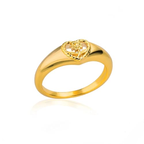 Hmsanase Ring Ringe Damen Bijouterie Herren Hohle Herz-Sonnenblumen-Ringe Für Frauen, Vintage-Ring, Hochzeit, Paar-Ringe, 7 Gold von Hmsanase