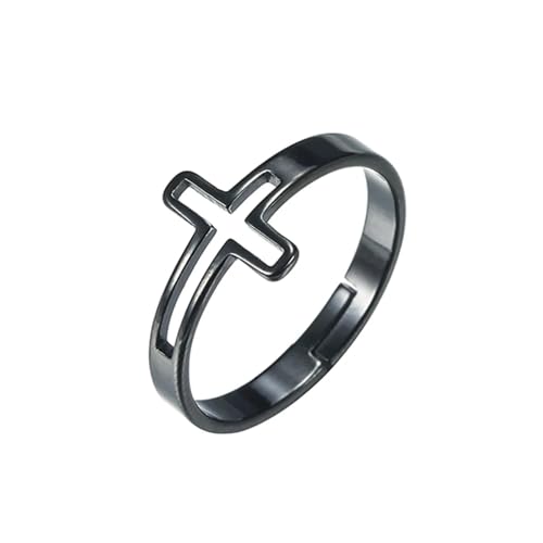 Hmsanase Ring Ringe Damen Bijouterie Herren Kreuz Verstellbare Ringe Christliches Religiöses Paar Ring Größenveränderbar Schwarz von Hmsanase