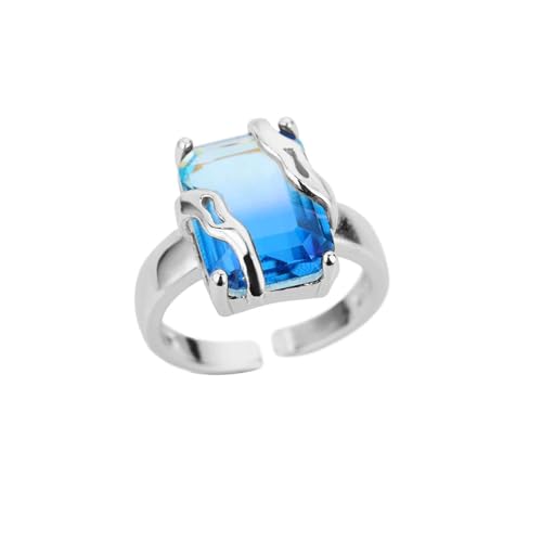 Hmsanase Ring Ringe Damen Bijouterie Herren Minimalistischer Ring Mit Blauem Kristallstein Für Damen, Ring Mit Quadratischer Geometrie, Party, Größenverstellbar, Silber von Hmsanase