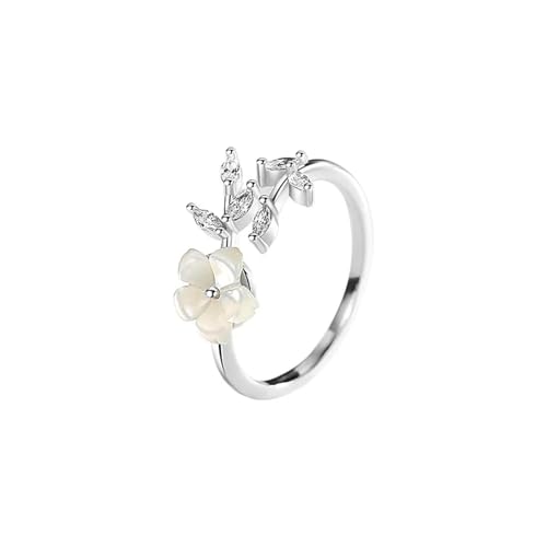 Hmsanase Ring Ringe Damen Bijouterie Herren Muschel-Blumen-Blätter-Ringe Für Damen, Süße Partyliebhaber, Größenverstellbar, Silber von Hmsanase