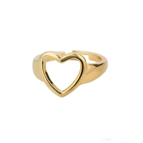 Hmsanase Ring Ringe Damen Bijouterie Herren Offene Ringe Mit Hohlem Herz Für Frauen, Einfach, In Liebesform, Verstellbarer Fingerring, Hochzeit, Größenverstellbar, Gold von Hmsanase