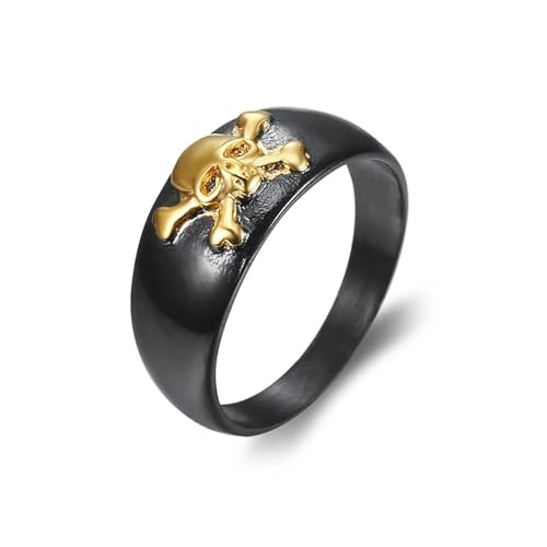 Hmsanase Ring Ringe Damen Bijouterie Herren Piraten-Schädel-Muster-Ring, Herren-Ring, Kristall-Intarsien-Ring, Party – 12 Gold von Hmsanase