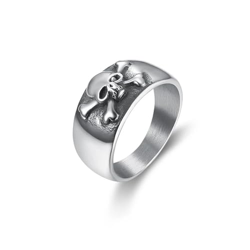 Hmsanase Ring Ringe Damen Bijouterie Herren Piraten-Totenkopf-Muster-Ring, Herren-Ring, Kristall-Intarsien-Ring, Party – 7 Silber von Hmsanase