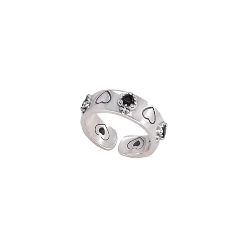 Hmsanase Ring Ringe Damen Bijouterie Herren Ring Für Damen, Schwarzer Herz-Finger-Offener Vintage-Ring, Größenverstellbares Bild von Hmsanase