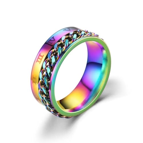 Hmsanase Ring Ringe Damen Bijouterie Herren Ring Für Männer Und Frauen, Römische Zahlen, Spinner-Kettenringe, Rock, Biker, 10 Regenbogen von Hmsanase