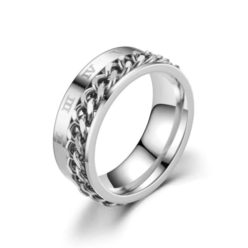 Hmsanase Ring Ringe Damen Bijouterie Herren Ring Für Männer Und Frauen, Römische Zahlen, Spinner-Kettenringe, Rock, Biker, 8 Silberfarben von Hmsanase