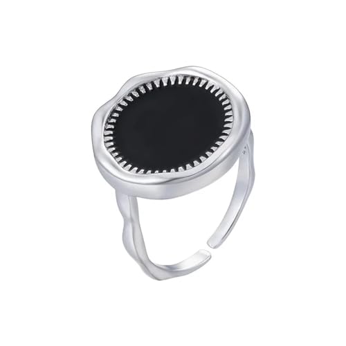 Hmsanase Ring Ringe Damen Bijouterie Herren Ringe Für Frauen, Rund, Schwarzer Stein, Schlicht, Minimalistisch, Offen, Verstellbar, Fingerringe, Band, Weiblich, Größenverstellbar, A-Bild von Hmsanase