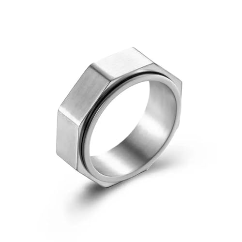 Hmsanase Ring Ringe Damen Bijouterie Herren Sechseckiger Ring In Nussform, Der Angst Und Dekompression Lindert, Neutraler Spinnerring 10 Silber von Hmsanase