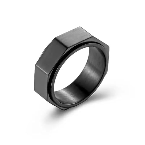 Hmsanase Ring Ringe Damen Bijouterie Herren Sechseckiger Ring In Nussform, Der Angst Und Dekompression Lindert, Neutraler Spinnerring 8, Schwarz von Hmsanase