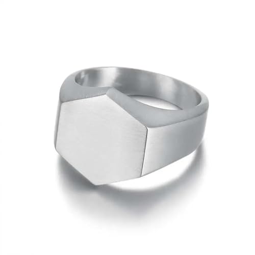 Hmsanase Ring Ringe Damen Bijouterie Herren Sechseckiger Ring Mit Flacher Oberseite Für Herren, 3 Farben, Klassische Herrenringe, Geschenk Für Männer, 11 Silber von Hmsanase