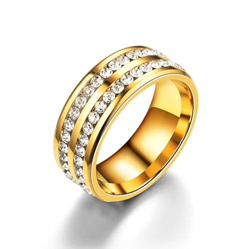 Hmsanase Ring Ringe Damen Bijouterie Herren Trendy 6Mm Einreihige Ringe Für Männer Frauen Mode Regenbogen Paar Ehering 10 8Mm-Goldfarbe von Hmsanase