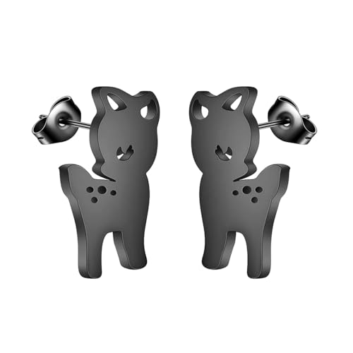 Ohrringe Ohrstecker Damen Schmuck Earrings Baby-Hirsch-Ohrstecker Für Mädchen, Frauen, Kinder, Niedliche Tier-Ohrstecker, Schwarz Verzinkt von Hmsanase