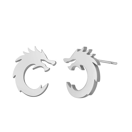 Ohrringe Ohrstecker Damen Schmuck Earrings Geometrie-Drachen-Pferde-Muster Für Damen, Modische Ohrstecker, Trend-Geschenk, Stahlfarbe1 von Hmsanase