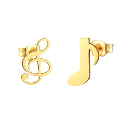 Ohrringe Ohrstecker Damen Schmuck Earrings Hip-Hop-Rock, Asymmetrische Musiknoten-Ohrringe, Niedliche Kleine Ohrstecker Für Damen Und Herren, Minimalistisches Charm-Ohr, Golden von Hmsanase