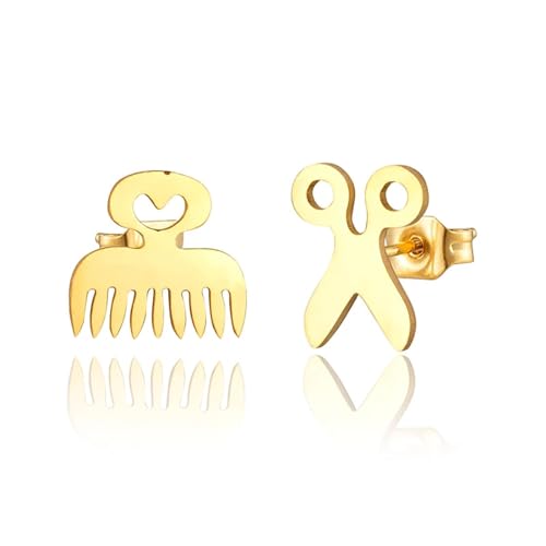 Ohrringe Ohrstecker Damen Schmuck Earrings Kreative Friseurwerkzeuge Ohrstecker Für Damen Mädchen Herren Ohrstecker Kamm Herzen Ohrhänger Golden von Hmsanase