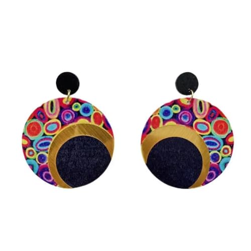 Ohrringe Ohrstecker Damen Schmuck Earrings Mode Bohemian Bunte Runde Geometrische Tropfen Baumeln Ohrringe Für Frauen Gedruckt Vintage Ethnische Stud Ohrringe Schwarz von Hmsanase