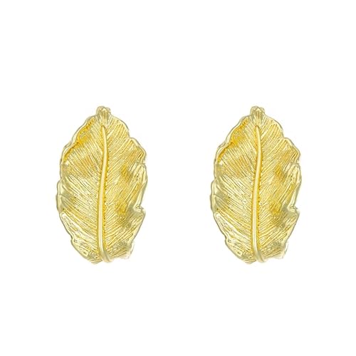 Ohrringe Ohrstecker Damen Schmuck Earrings Mode Geometrische Textur Blatt Ohrstecker Für Frauen Drei-Blatt Weibliche Ohrringe Gold von Hmsanase