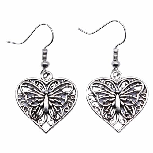 Ohrringe Ohrstecker Damen Schmuck Earrings Mode Handgemachte Einfache Design Herz Schmetterling Anhänger Ohrringe Frauen Vintage Tropfen Ohrringe von Hmsanase