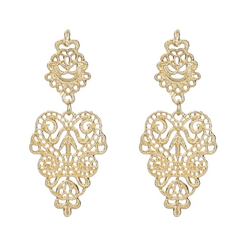 Ohrringe Ohrstecker Damen Schmuck Earrings Mode Vintage Geschnitzte Hohle Herz Geometrische Tropfen Baumeln Ohrringe Für Frauen Stud Party Geschenk Gold von Hmsanase