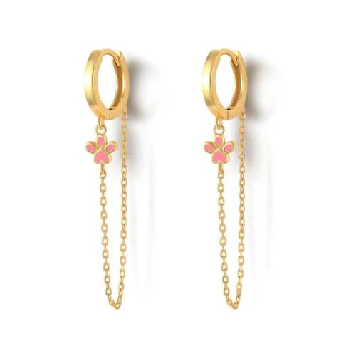 Ohrringe Ohrstecker Damen Schmuck Earrings Modische Tier-Fußabdrücke, Bunte Tropfen-Ohrringe Für Damen, Trend, Verkettete Persönlichkeit, W0479-Rosa von Hmsanase