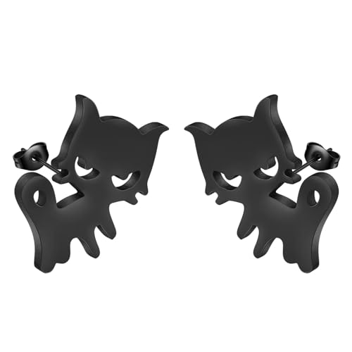 Ohrringe Ohrstecker Damen Schmuck Earrings Ohrring Für Frauen, Kleine Katze, Kinder, Tier-Ohrringe, Kinder-Geschenk, Schwarz Verzinkt von Hmsanase