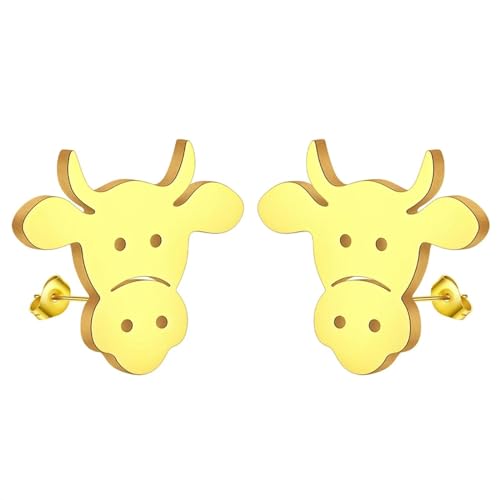 Ohrringe Ohrstecker Damen Schmuck Earrings Ohrringe Für Frauen, Weiblich, Niedliches Tier, Kuh-Ohrstecker, Baby-Geschenk, Goldfarben von Hmsanase