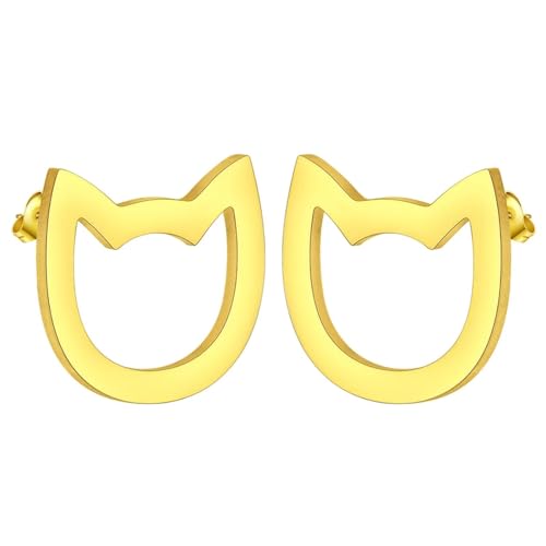 Ohrringe Ohrstecker Damen Schmuck Earrings Ohrstecker Für Damen Und Kinder, Niedlicher Tierliebhaber, Cartoon-Katze, Ohrring, Geschenk, Goldfarben von Hmsanase