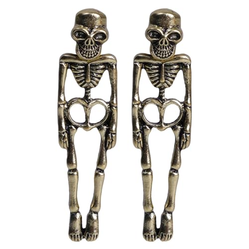 Ohrringe Ohrstecker Damen Schmuck Earrings Punk-Skelett-Tropfenohrringe Für Damen, Modisch, Totenkopf-Knochen-Charm, Baumelnde Ohrstecker, Vintage-Party-Geschenk, Gold von Hmsanase