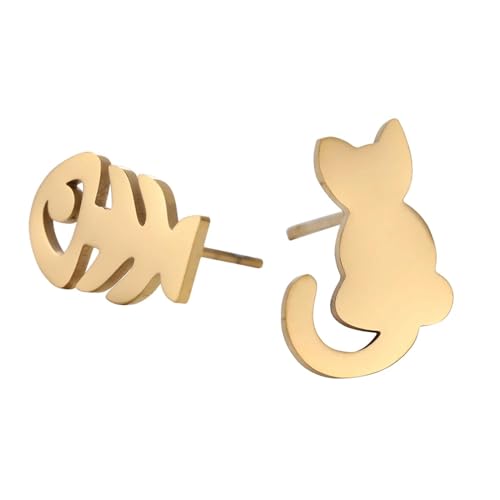 Ohrringe Ohrstecker Damen Schmuck Earrings Schlichter Mini-Ohrring Für Damen, Schneeflocke, Mond, Wolke, Katze, Libelle, Ohrstecker, Geburtstagsgeschenk, Goldfarbe6 von Hmsanase