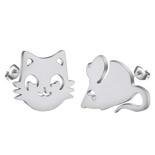 Ohrringe Ohrstecker Damen Schmuck Earrings Schöne Asymmetrische Katze-Maus-Ohrringe Für Mädchen Und Frauen, Niedliches Tier-Cartoon-Ohrstecker-Geschenk von Hmsanase