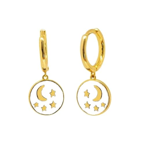 Ohrringe Ohrstecker Damen Schmuck Earrings Schwarz Weiß Cooler Anhänger Ohrring Einfacher Stil Ohrschnalle Stern Mond Herz Tropfen Moderne Damen W0447-Weiß von Hmsanase