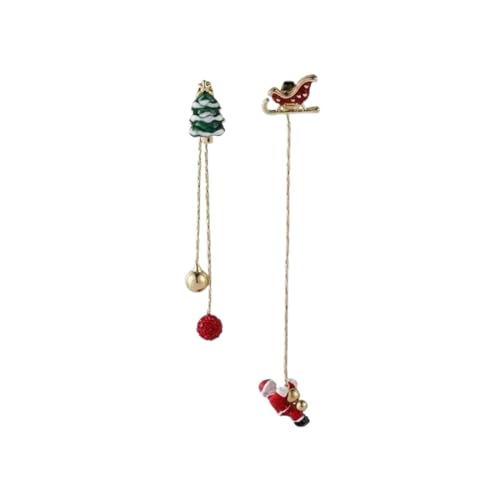 Ohrringe Ohrstecker Damen Schmuck Earrings Trendige Süße Weihnachtsmann-Ohrringe Für Frauen, Asymmetrische Schneeflocke, Lange Kette, Quasten-Ohrring, Geschenke von Hmsanase