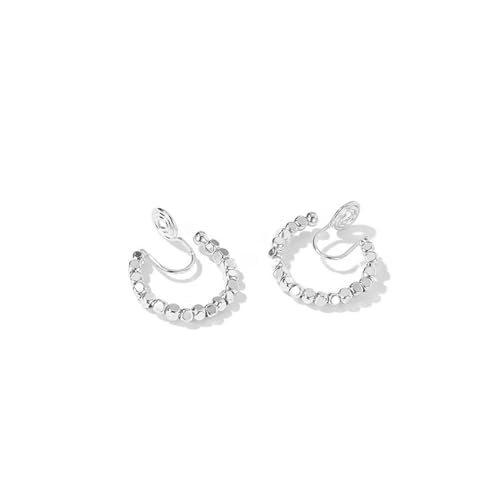 Ohrringe Ohrstecker Damen Schmuck Earrings Vintage Quadratische Perlen-Moskito-Spulen-Clip-Ohrringe Für Damen Ohne Ohrlochstechen, Manschetten-Ohrringe, Silber von Hmsanase
