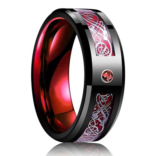 Ring Ringe Damen Bijouterie Herren 8Mm Rote Nut Abgeschrägte Ringe Für Männer Ring Männer Ehering 10 Rot von Hmsanase