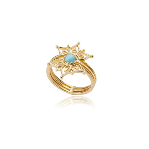 Ring Ringe Damen Bijouterie Herren Blaue Opal-Lotusblumen-Ringe Für Damen Und Herren, Vintage-Ehering, Boho-Breite Ringe, Gold von Hmsanase