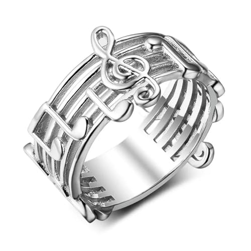 Ring Ringe Damen Bijouterie Herren Mode Musik Note Ring Hohl Musical Symbol Ring Für Weibliche Musik Liebhaber Hochzeit Party Musik Ring Geschenk 11 Silber Farbe von Hmsanase